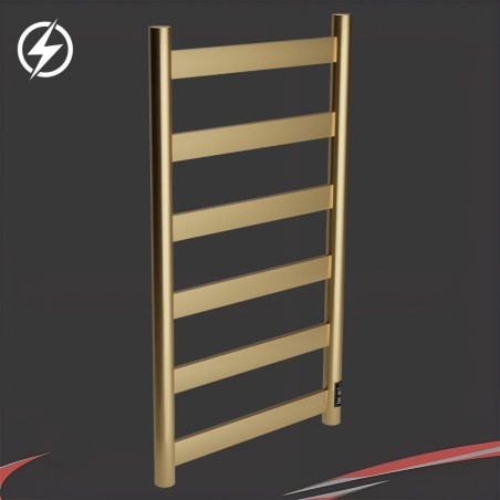 500mm (w) x 700mm (h) Strata Flat Bar Dry Electric Towel Rail – Brushed Brass Stainless