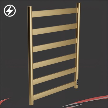 500mm (w) x 800mm (h) Strata Flat Bar Dry Electric Towel Rail – Brushed Brass Stainless