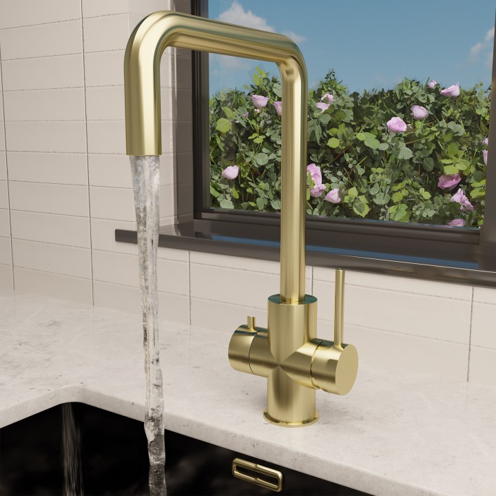 Brushed Brass 3-in-1 Instant Boiling Water Kitchen Tap – 2.4L Digital Boiler, Filter & 360° Swivel - Insitu