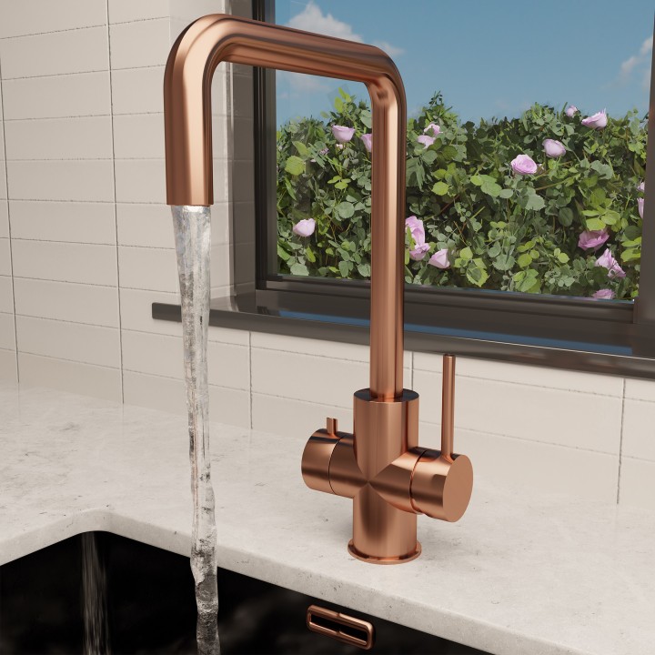 Brushed Copper 3-in-1 Instant Boiling Water Kitchen Tap – 2.4L Digital Boiler, Filter & 360° Swivel - Insitu