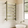 500mm (w) x 700mm (h) Strata Brushed Brass Stainless Steel Flat Bar Dry Electric Towel Rail (In-Built Controller)