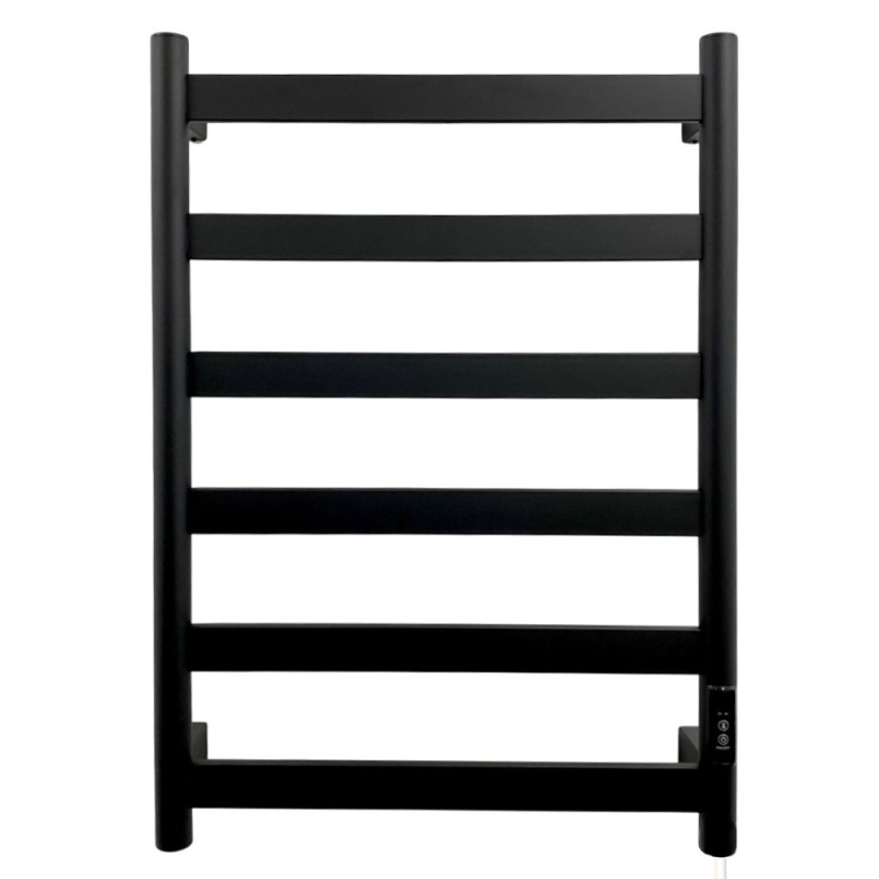 400mm (w) x 700mm (h) Strata Matt Black Stainless Steel Flat Bar Dry Electric Towel Rail (In-Built Controller)