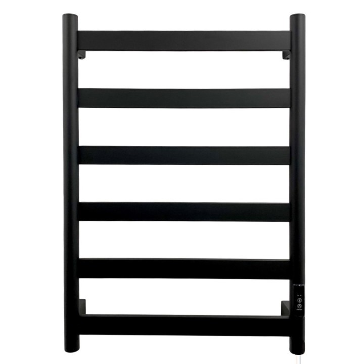 400mm (w) x 700mm (h) Strata Matt Black Stainless Steel Flat Bar Dry Electric Towel Rail (In-Built Controller)