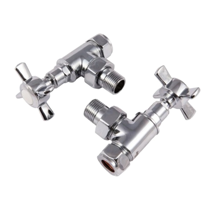Angled Chrome Traditional "Cross Head" Valves for Radiators & Towel Rails (Pair)