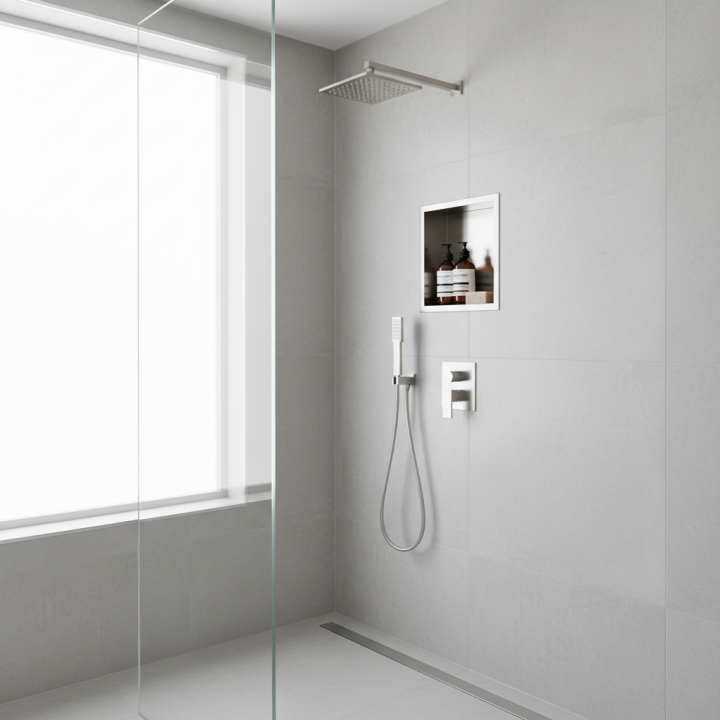 300mm (w) x 300mm (h) Stainless Steel Square Pre-Formed Shower Niche - Insitu