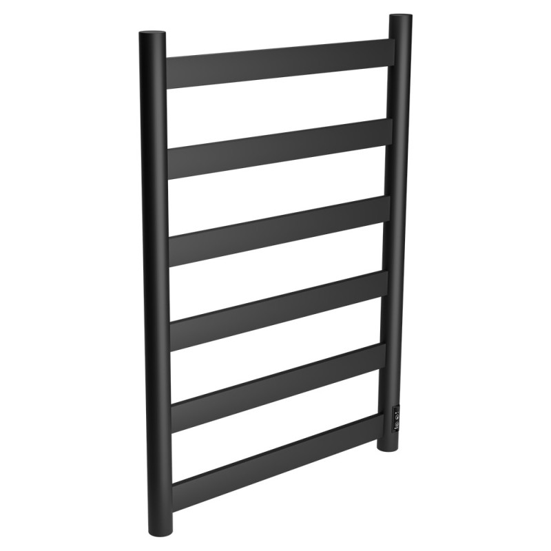 500mm (w) x 700mm (h) Strata Matt Black Stainless Steel Flat Bar Dry Electric Towel Rail (In-Built Controller)