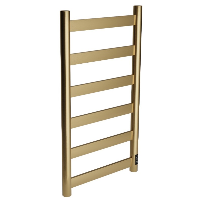 400mm (w) x 700mm (h) Strata Brushed Brass Stainless Steel Flat Bar Dry Electric Towel Rail (In-Built Controller)