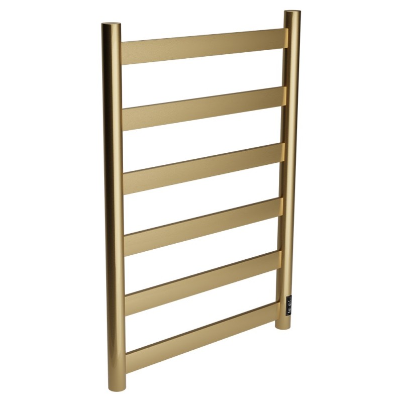 500mm (w) x 700mm (h) Strata Brushed Brass Stainless Steel Flat Bar Dry Electric Towel Rail (In-Built Controller)
