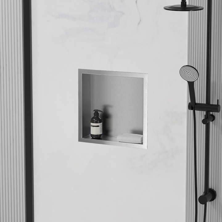 300mm (w) x 300mm (h) Stainless Steel Square Pre-Formed Shower Niche