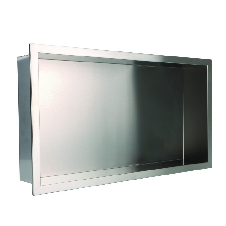 600mm (w) x 300mm (h) Stainless Steel Rectangular Pre-Formed Shower Niche (Dual-orientation)