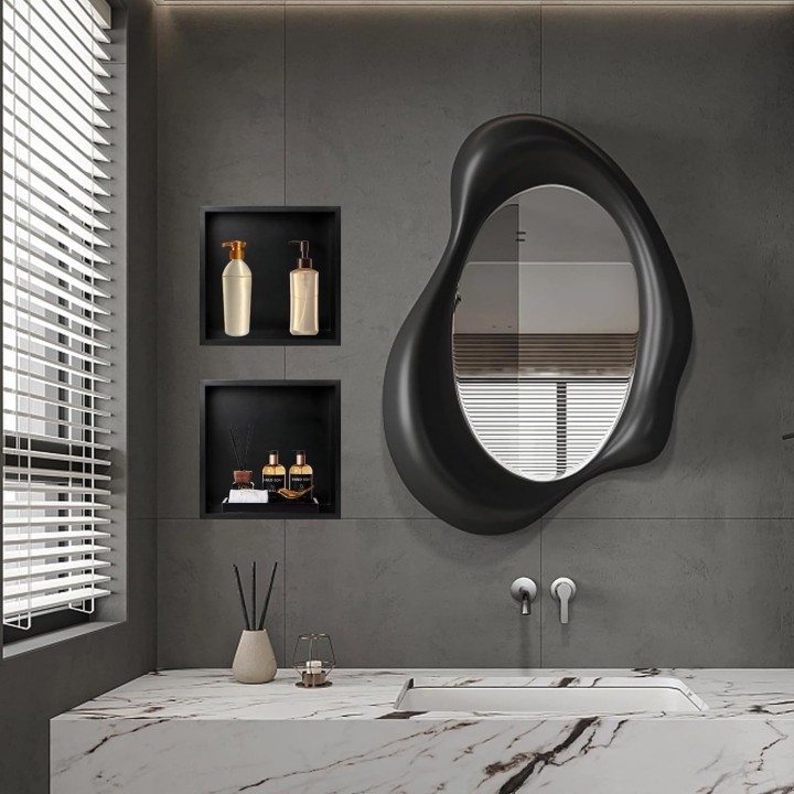 300mm (w) x 300mm (h) Matt Black Stainless Steel Square Pre-Formed Shower Niche
