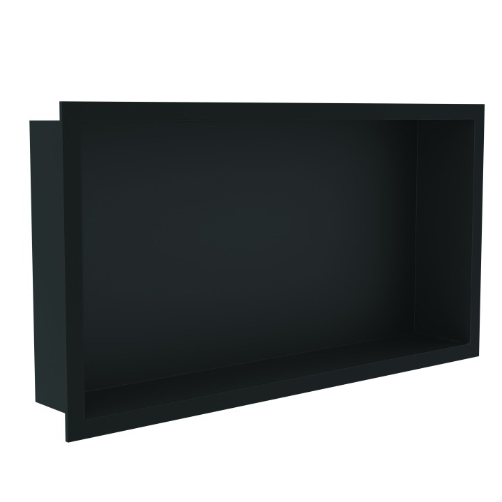 600mm (w) x 300mm (h) Matt Black Stainless Steel Rectangular Pre-Formed Shower Niche (Dual-orientation)