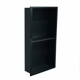 300mm(w) x 600mm(h) Matt Black Stainless Steel Rectangular Pre-Formed Shower Niche with Shelf