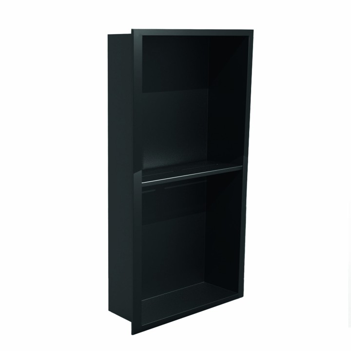 300mm(w) x 600mm(h) Matt Black Stainless Steel Rectangular Pre-Formed Shower Niche with Shelf