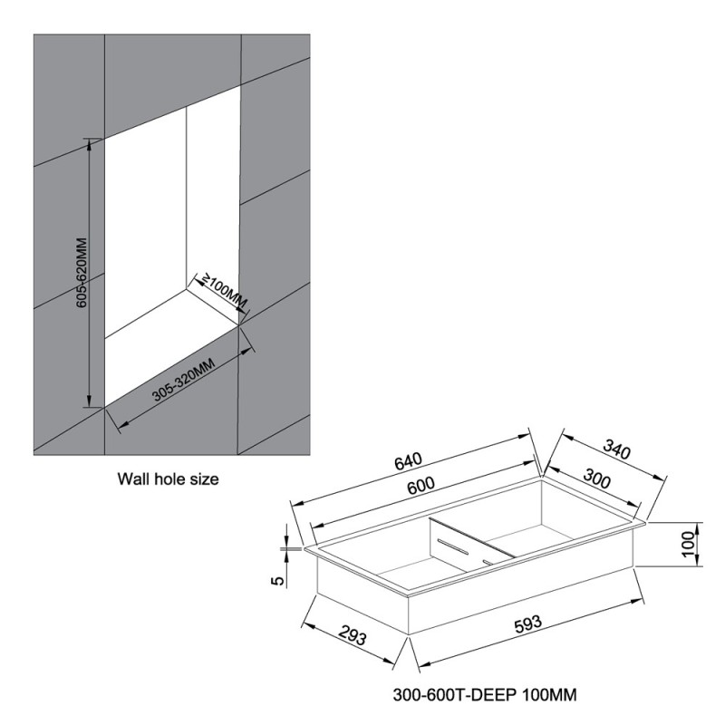 300 x 600mm Shower Niche with Shelf - Black