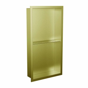 300mm(w) x 600mm(h) Brushed Brass Stainless Steel Rectangular Pre-Formed Shower Niche wih Shelf