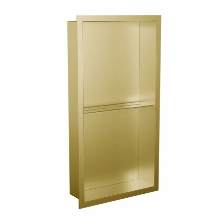 300mm(w) x 600mm(h) Brushed Brass Stainless Steel Rectangular Pre-Formed Shower Niche with Shelf