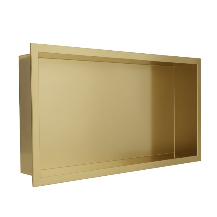 600mm (w) x 300mm (h) Brushed Brass Stainless Steel Rectangular Pre-Formed Shower Niche (Dual-orientation)