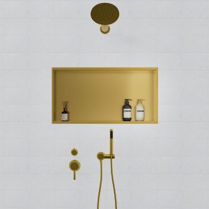 600mm (w) x 300mm (h) Brushed Brass Stainless Steel Rectangular Pre-Formed Shower Niche (Dual-orientation)