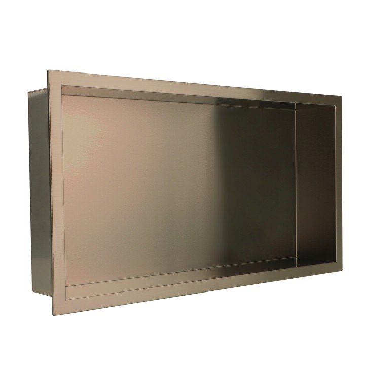 600mm (w) x 300mm (h) Brushed Bronze Stainless Steel Rectangular Pre-Formed Shower Niche (Dual-orientation)