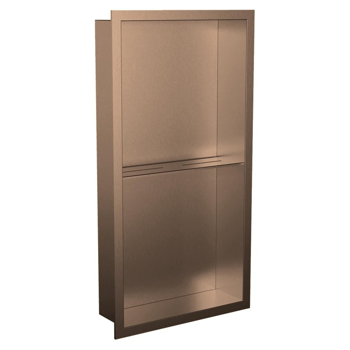 300mm(w) x 600mm(h) Brushed Bronze Stainless Steel Rectangular Pre-Formed Shower Niche with Shelf