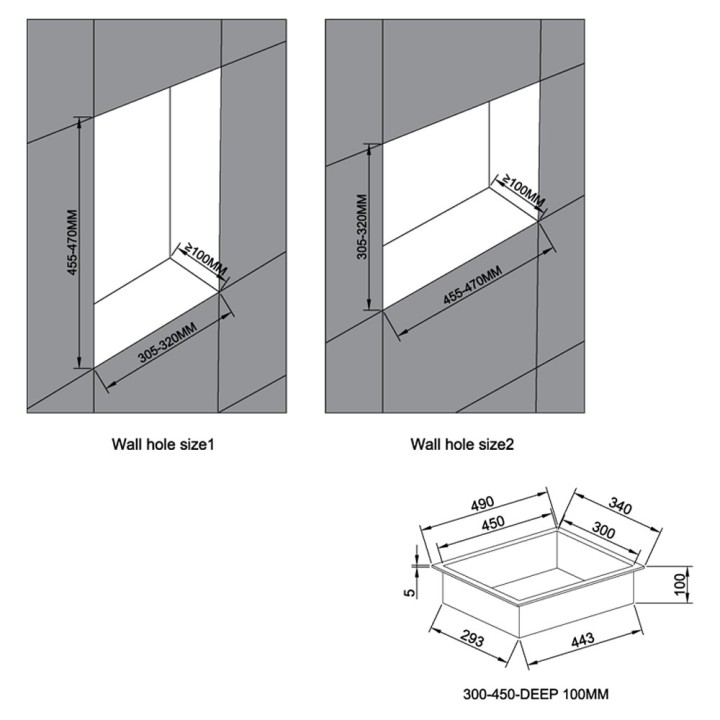 450mm (w) x 300mm (h) Brushed Brass Stainless Steel Rectangular Pre-Formed Shower Niche (Dual-orientation)