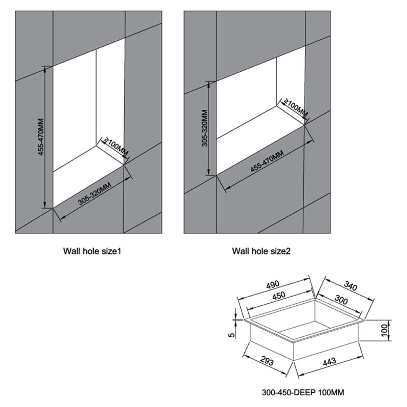 450mm (w) x 300mm (h) Brushed Bronze Stainless Steel Rectangular Pre-Formed Shower Niche (Reversible)