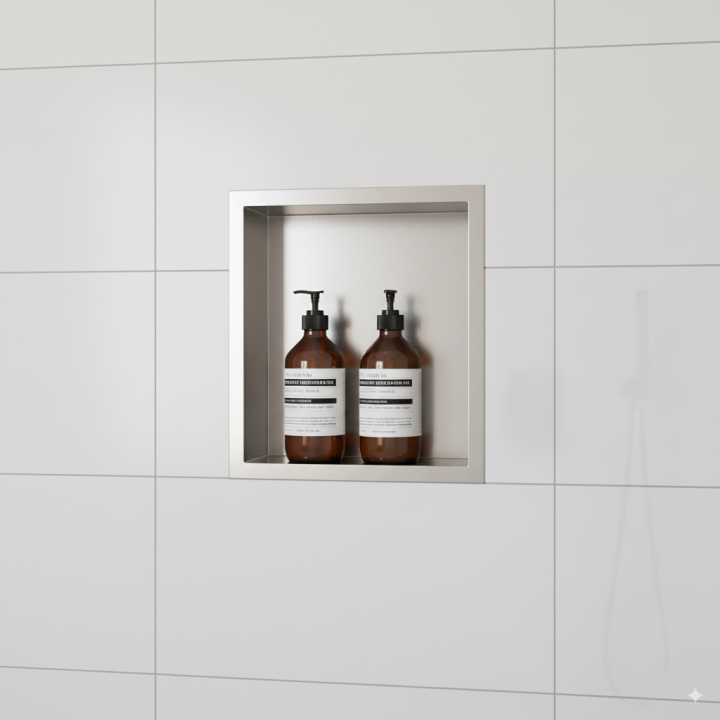 Stainless Steel Square Pre-Formed Shower Niche-closeup