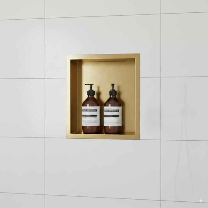 Brushed Brass Stainless Steel Square Pre-Formed Shower Niche-closeup