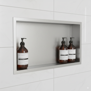 600mm (w) x 300mm (h) Stainless Steel Rectangular Pre-Formed Shower Niche (Dual-orientation)