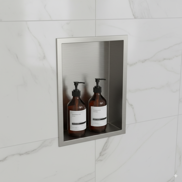 Stainless Steel Rectangular Pre-Formed Shower Niche (Dual-orientation) - closeup