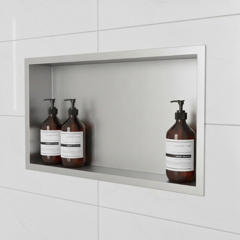 450mm (w) x 300mm (h) Stainless Steel Rectangular Pre-Formed Shower Niche (Dual-orientation)