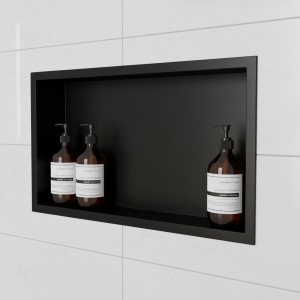 450mm (w) x 300mm (h) Matt Black Stainless Steel Rectangular Pre-Formed Shower Niche (Dual-orientation)