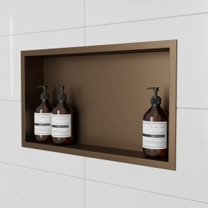 450mm (w) x 300mm (h) Brushed Bronze Stainless Steel Rectangular Pre-Formed Shower Niche (Dual-orientation)