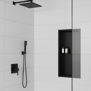 300mm(w) x 600mm(h) Matt Black Stainless Steel Rectangular Pre-Formed Shower Niche with Shelf