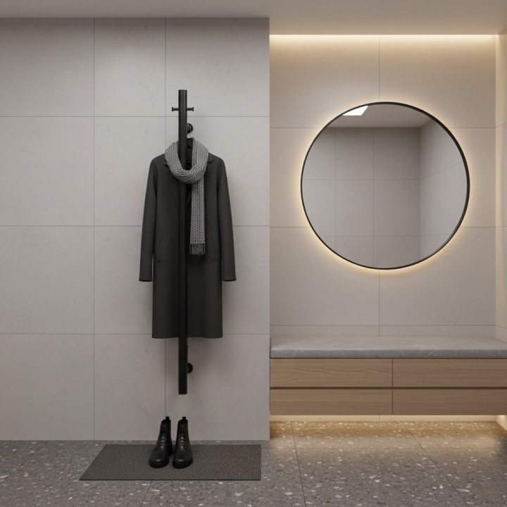 100mm (w) x 1100mm (h) Matt Black Stainless Steel Dry Electric Coat Robe Hanger/Dryer (In-Built Controller)