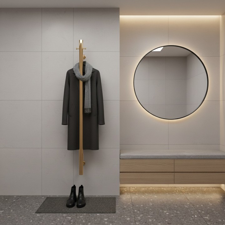 100mm (w) x 1100mm (h) Brushed Brass Stainless Steel Dry Electric Coat Robe Hanger/Dryer closeup