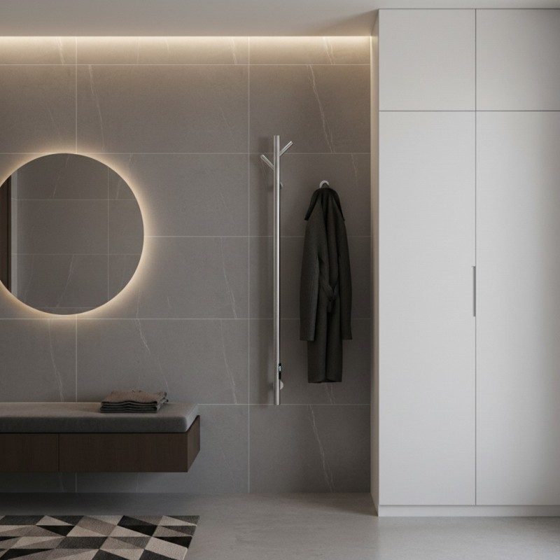140mm (w) x 1100mm (h) Polished Stainless Steel Dry Electric Coat Robe Hanger/Dryer (In-Built Controller)