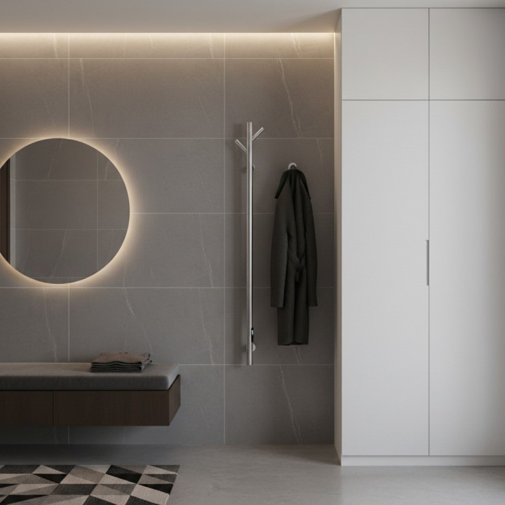 140mm (w) x 1100mm (h) Polished Stainless Steel Dry Electric Coat Robe Hanger/Dryer (In-Built Controller)