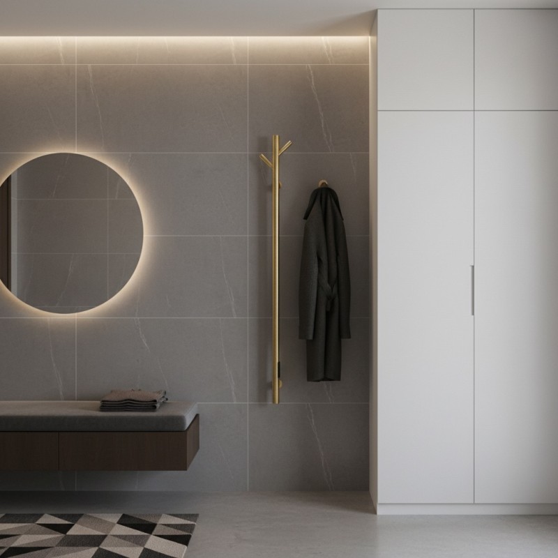 140mm (w) x 1100mm (h) Brushed Brass Stainless Steel Dry Electric Coat Robe Hanger/Dryer (In-Built Controller)