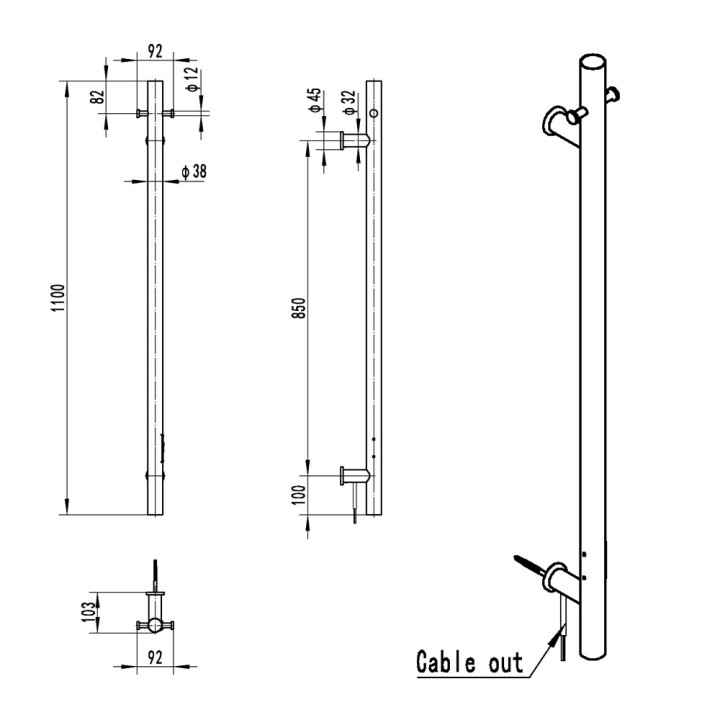 100mm (w) x 1100mm (h) Brushed Brass Stainless Steel Dry Electric Coat Robe Hanger/Dryer (In-Built Controller)