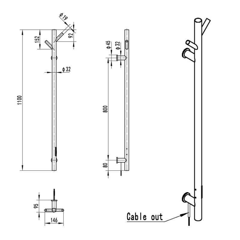 140mm (w) x 1100mm (h) Polished Stainless Steel Dry Electric Coat Robe Hanger/Dryer (In-Built Controller)