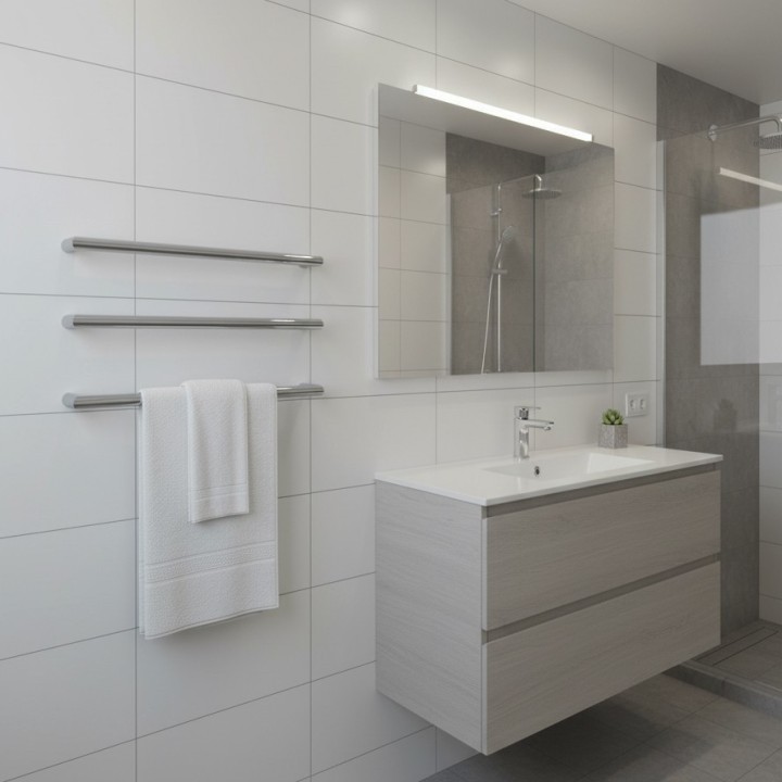 550mm(w) Round Polished Stainless Steel Heated Electric Towel Bars - closeup