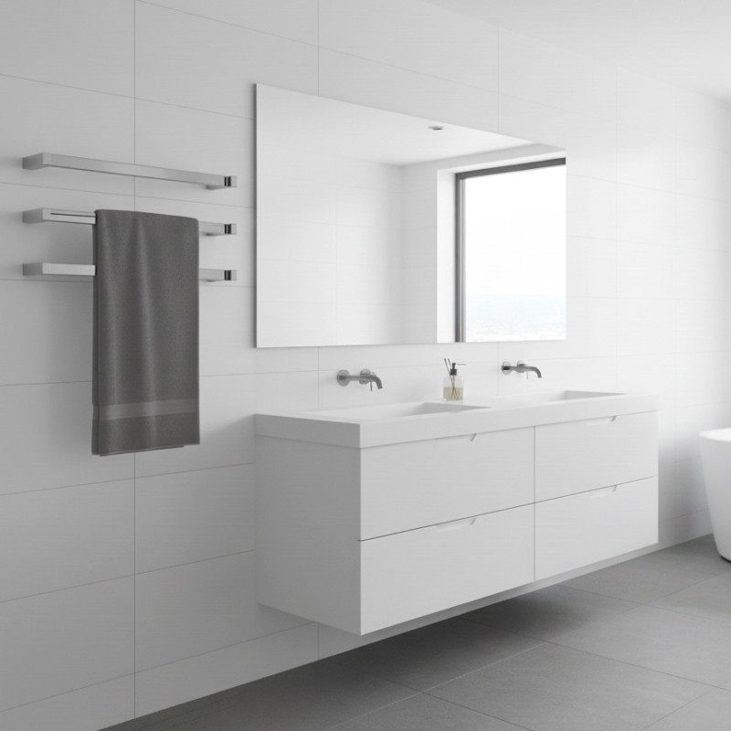 550mm(w) Square Polished Stainless Steel Heated Electric Towel Bars - closeup