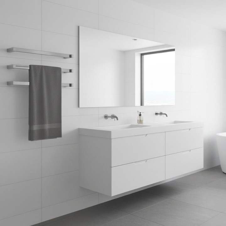 550mm(w) Square Polished Stainless Steel Heated Electric Towel Bars - closeup