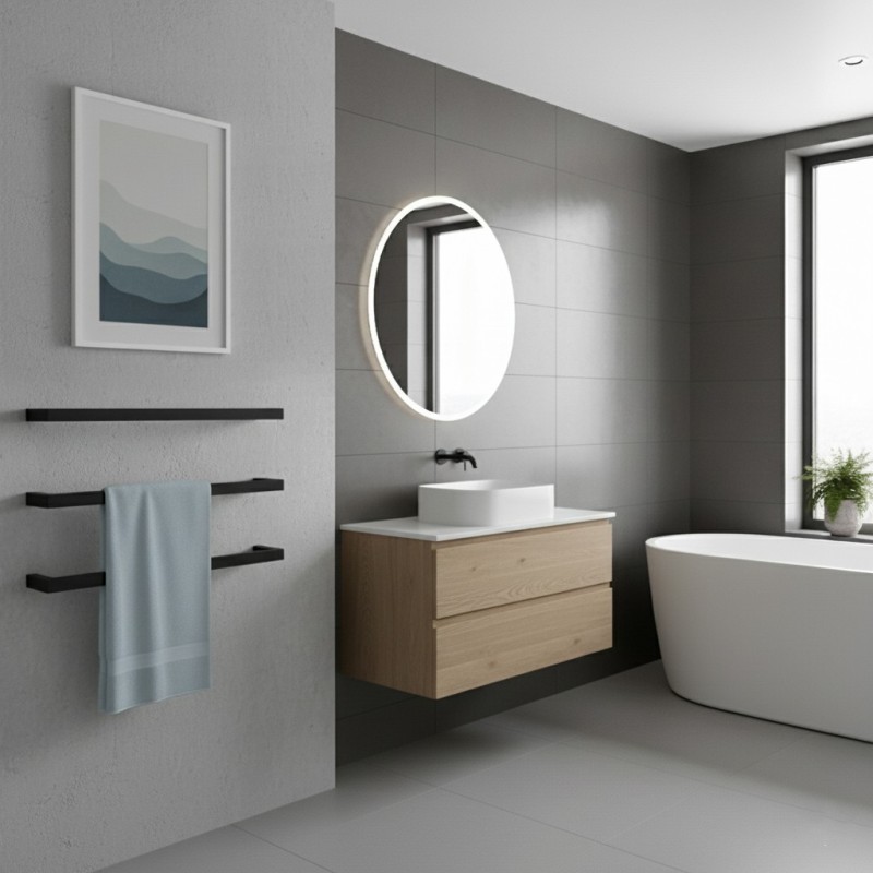 550mm(w) Square Matt Black Stainless Steel Heated Electric Towel Bars (Pack of 3)