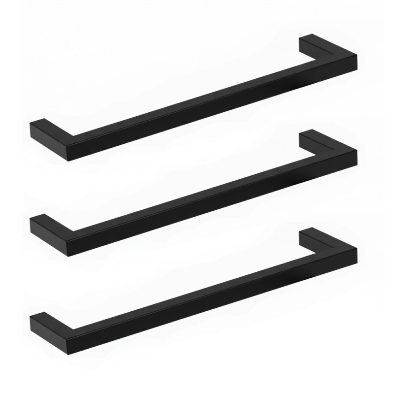 550mm(w) Square Matt Black Stainless Steel Heated Electric Towel Bars (Pack of 3)