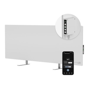 AENO 700W Smart LED Wifi White Glass Infrared Panel Heater - 1000mm x 365mm (Reversible for Wall Mount)