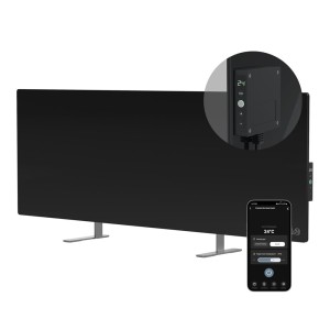 AENO 700W Smart LED Wifi Black Glass Infrared Panel Heater - 1000mm x 365mm (Reversible for Wall Mount)