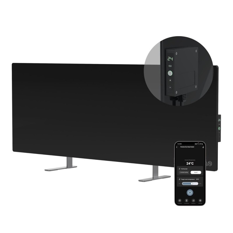 AENO Smart LED Wifi Black Glass Infrared Reversible Panel Heater 700W